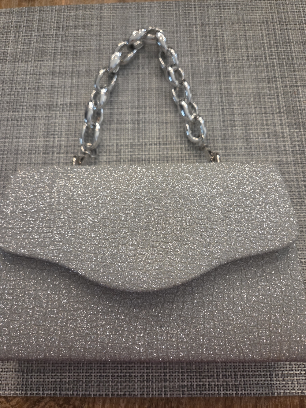 Fashion Bag Silver Glitter Chain-Handle Women’s Bag With Metal Shoulder Strap